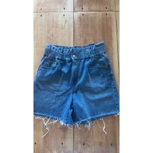 Aeropostale Womens Mom Shorts Blue Denim High Waisted Paperbag Waist Size 8 Reg